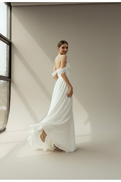 ENDAMIM Wedding Engagement Evening Outing Dress Draped Low Sleeve Chiffon Dress