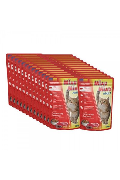 MIAU MIAU Set of 24 pouches, Wet Cat Food with Beef, 24x100g