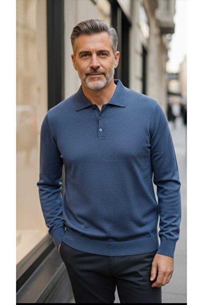 güncüoğlu Long Sleeve Collar Without Pockets Sleeves and Bottom Part with Ribbed (Elastic) Thin Wool Men's Sweater