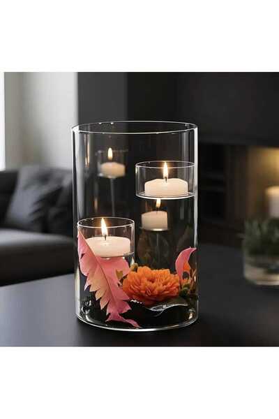 Bacoss DEKORATİF ŞEFFAF SİLİNDİR CAM MUMLUK-BÜYÜK BOY (BC-1260)