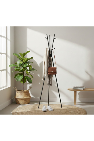 Palma homez علاقة معاطف معدنية قائمة بتصميم شجرة - إطار متين - أسود