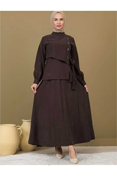 Matmazel Tansel Kumaş İkili Takım Kahverengi