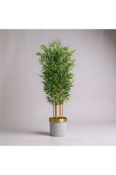 ERHAN FLOWERS Yapay bambu ağaç 170 cm 6 dallı yogun yaprak beyaz gold saksı