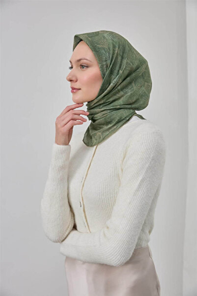 Silk Home Cotton Polyester Soft Scarf Khaki Leaf Pattern 90*90
