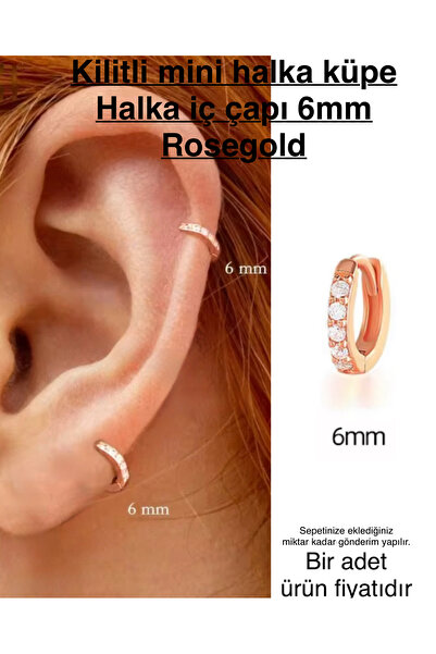 Bylin Takı Rosegold Zirkon Taşlı Kilitli Halka Piercing/ Tragus , Helix Pierc...