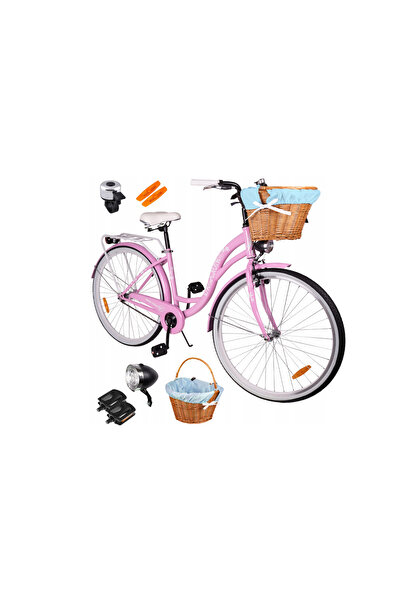 MalTrack Dreamer Women's City Bicycle with Basket, 28" Wheels, 18" Frame, Milk Pink