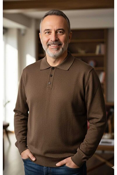 güncüoğlu Long Sleeve Collar Without Pockets Sleeves and Bottom Part with Ribbed (Elastic) Thin Wool Men's Sweater