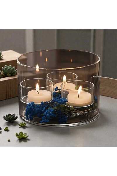 Bacoss DEKORATİF ŞEFFAF SİLİNDİR CAM MUMLUK-BÜYÜK BOY (BC-1260)