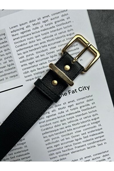 LİA KEMER 2-Piece Hard Oval Rectangular Pattern Women's Gold Buckle Belt Jacket Belt Dress Belt Trouser Belt