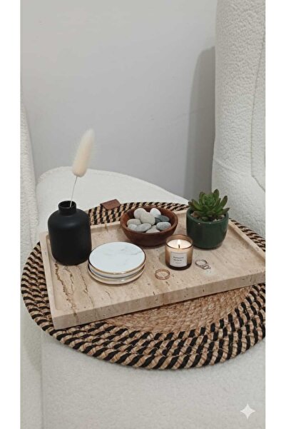 ASSEMBLE MARBLE Dekoratif Traverten Tepsi 2x18x28