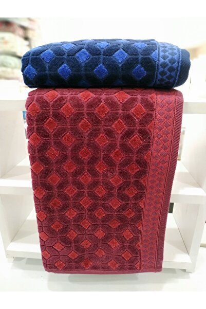 Özdilek 2 komada Decora Somot ručnika za ruke i lice 50x90 tamnocrveno-plavi