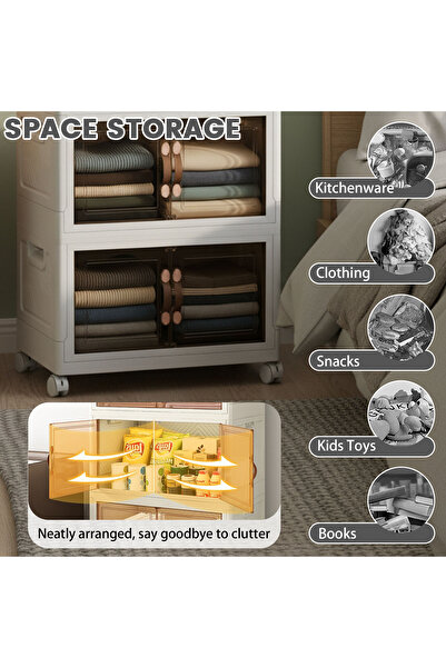 CHOIWIN Foldable Rolling Storage Cabinet (22.05”H x 17.72”W x 11.81”D) - 2-Tier Dust-Proof Organizer with