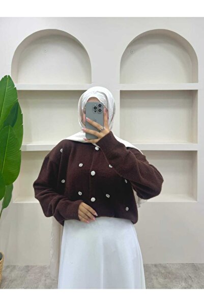 lurex moda Pearl Detailed Angora Cardigan