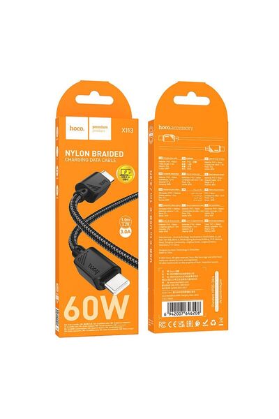 hoco. USB-C to USB-C Cable 3A 60W 1m X113, Black
