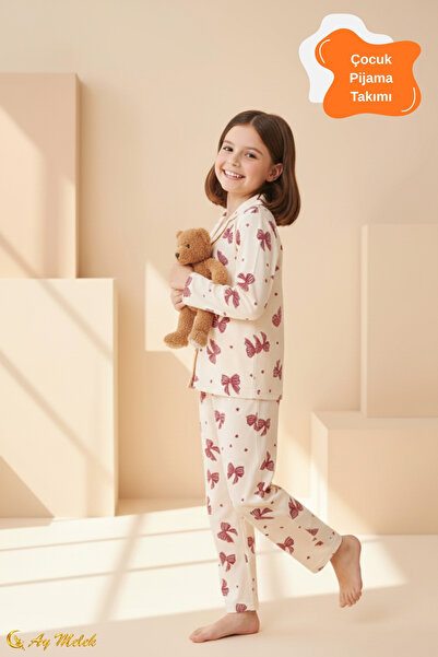 AYMELEK Girls' Pajamas Cotton Patterned Long Sleeve Bottom Top Pajama Set