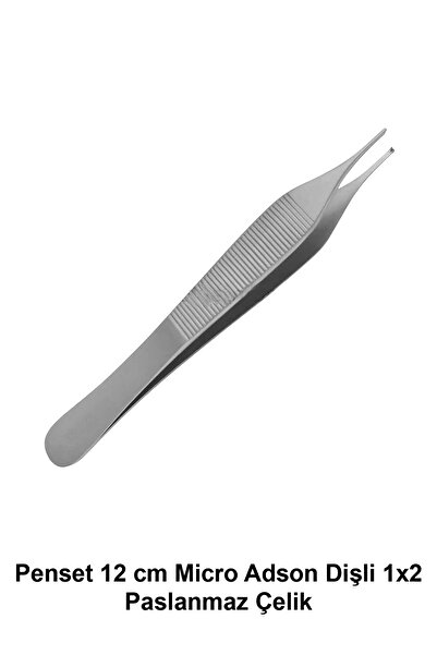 ATEL-SAN Penset 12 cm Micro Adson Dişli 1x2 Paslanmaz Çelik
