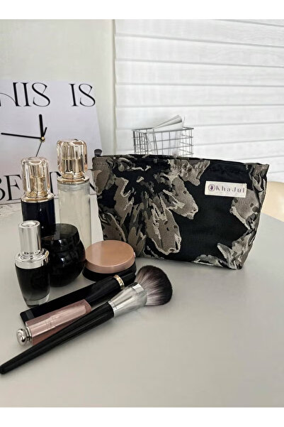 Generic Black Makeup Bag Capacity Canvas Travel Toiletry Bag Organizer Makeup Brushes Storage Bag for Women