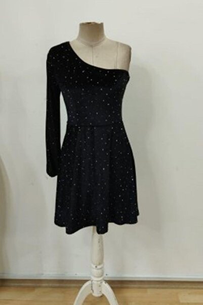 Mossta Μίνι φόρεμα με μακρύ μανίκι με έναν ώμο - Μαύρο