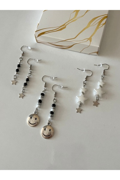 H&T acsessories Special Design Dangle 3-Piece Silver Earring Set3
