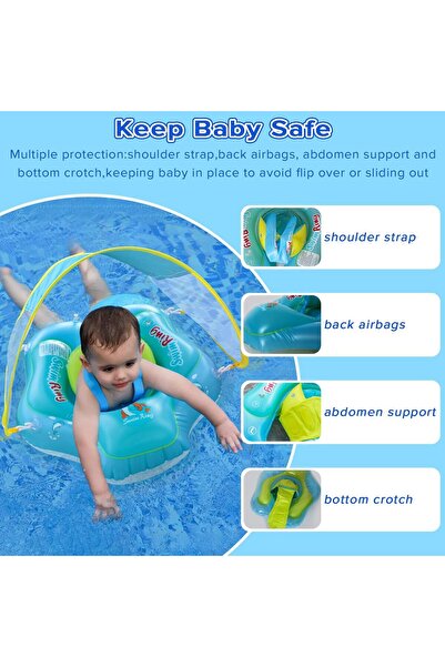genernic Necomi Baby Inflatable Swim Ring with Detachable Sun Visor (6-36 Months)