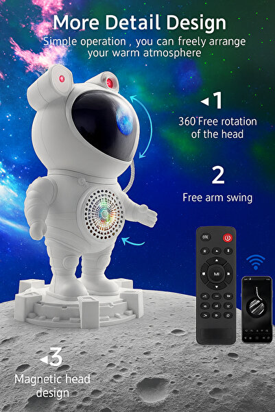 ROVERIM Astronaut-shaped star and aurora borealis projector with Bluetooth speaker function, white color