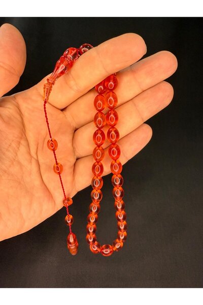 Anemore Collection سبحة من حجر العنبر الناري المقطوع بشكل حبة الذرة باللون ال...