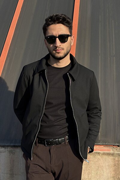 inpool سترة رجالية، ضيقة، بياقة قميص، سحاب معدني مزدوج، ثقافة المال القديم، ش...