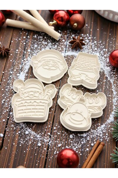 tekmation مجموعة قوالب تشكيل العجين المكونة من 4 قطع بتصميم سانتا كلوز والغزلان