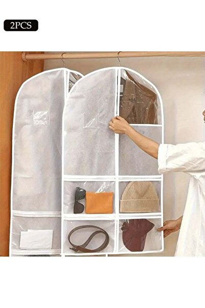 DOMEET 2-Piece Garment Bags with Zipper Pocket, Clothing Dust Bag for Hanging Clothes, Moisture-proof and D