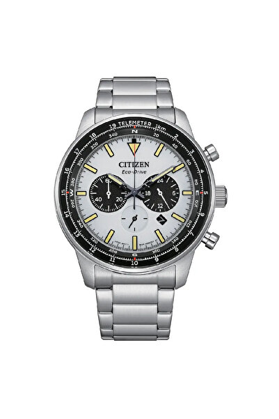 Citizen Eco-Drive CA4500-91A Chronograph "Panda Style" White Dial 44mm Stainless Steel Men's Watch