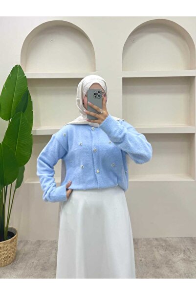 lurex moda Pearl Detailed Angora Cardigan