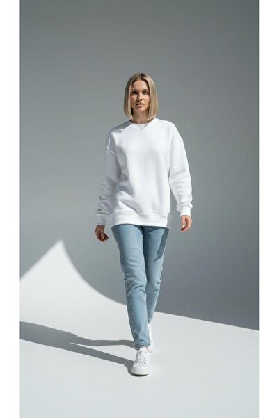 Lina&Noor قصة فضفاضة سترة رياضية ذات ياقة دائرية واسعة وعادية باللون الأبيض