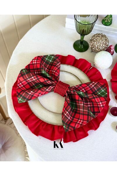 KaiAtelier 4-Piece Chris Linen Fabric Plaid Napkin 35cm