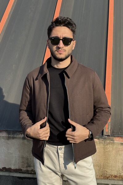 inpool Men'S, Slim-Fit, Shirt Collar, Metal Double Zipper, Old Money Culture, Semi-Coat, Jacket 650