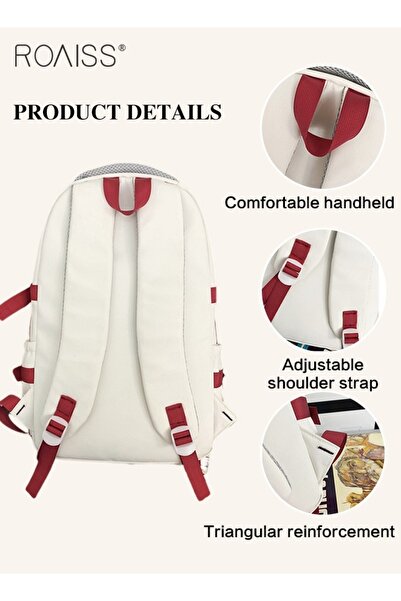 ROAISS Large Capacity Fashion Contrast Backpack Campus Travel Multi Pocket Adjustable Shoulder Strap Backpa