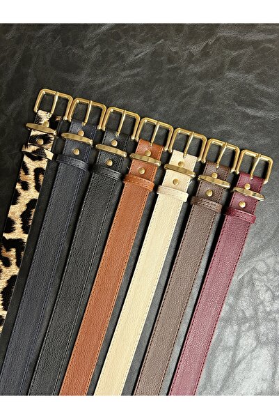 LİA KEMER 7-Piece Hard Oval Rectangular Pattern Women's Gold Buckle Belt Jacket Belt Dress Belt Trouser Belt