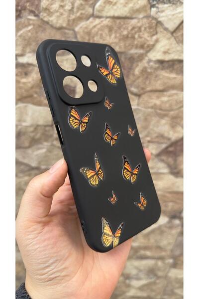 Vip Case Infinix Note 30 Compatible Orange Butterfly Patterned Silicone Shock-Absorbing Classic Protected Rubber Case 277