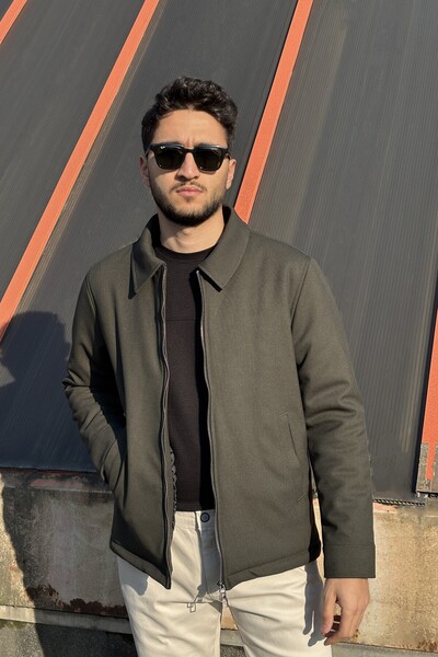 inpool Men'S, Slim-Fit, Shirt Collar, Metal Double Zipper, Old Money Culture, Semi-Coat, Jacket 650