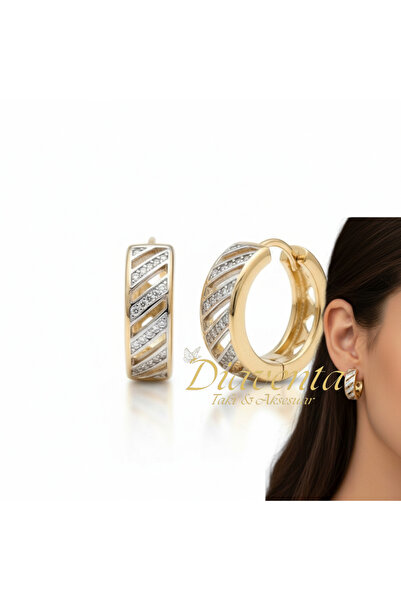 DİAVENTA TAKI VE AKSESUAR Xuping Gold 18k Halka Model Zirkon Taşlı Çelik Küpe