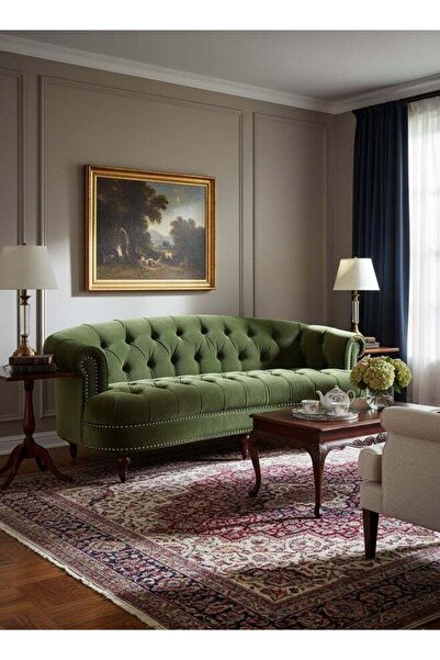 levano أريكة إيز - قماش مخملي - زيتوني - 220×80×85 سم - خشب سويدي