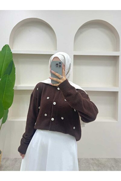 lurex moda Pearl Detailed Angora Cardigan