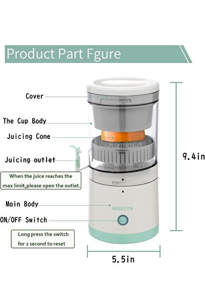 Genaric Citrus Juicer Machines Fruit Electric Orange Juicer USB Rechargeable Lemon Lime Juice Squeezer
