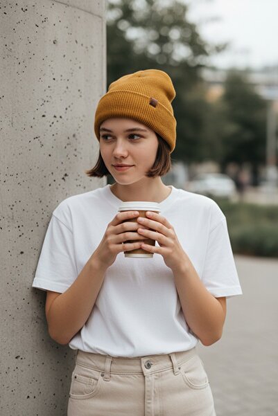 luismorro Women's Knitwear Winter Beanie 100% Acrylic Mustard