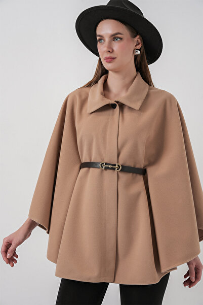 Merterium Poncho de damă cu centură, din cașmir 1320 - Camel