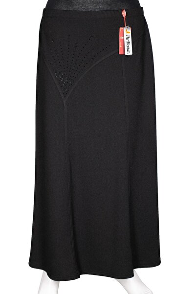 Hermevsim Hesna Women's Nida Winter Plus Size Unlined Elastic Black Skirt