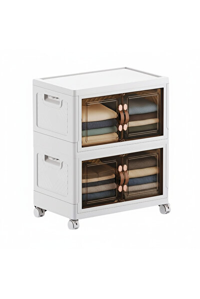 CHOIWIN Foldable Rolling Storage Cabinet (22.05”H x 17.72”W x 11.81”D) - 2-Tier Dust-Proof Organizer with