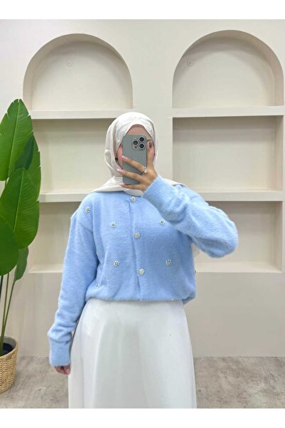 lurex moda Pearl Detailed Angora Cardigan