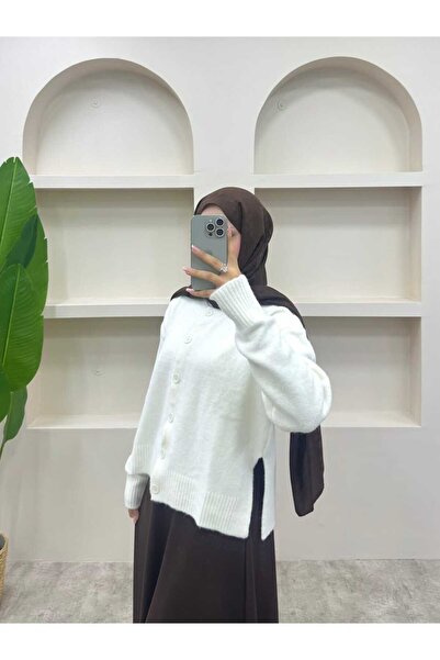 lurex moda Buttoned Cardigan with Slit Detail