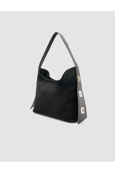 Cabani Black Women's Shoulder Bag with 100% Suede Leather Belt