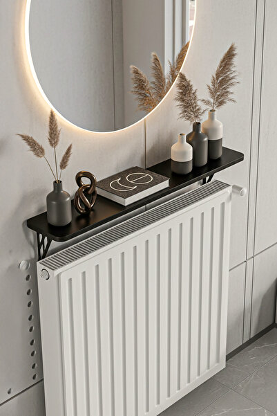 Retodesign Montajsız Siyah Petek Üstü Metal Raf, Kalorifer Peteği Raf Dresuar Uçan Raf 60 Cm. 30060